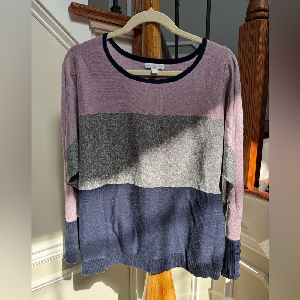 New York & Company Colorblock Sweatshirt - Pink, Gray, and Blue